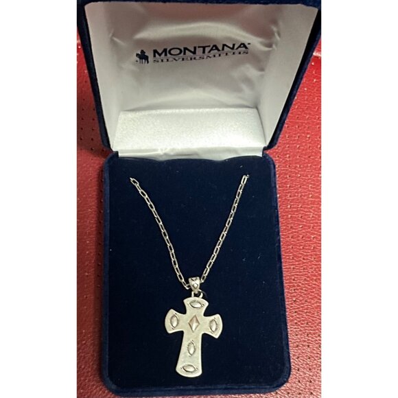 Montana Silversmiths Cross Necklace Stamped Studded Southwest Y2K - Picture 1 of 3